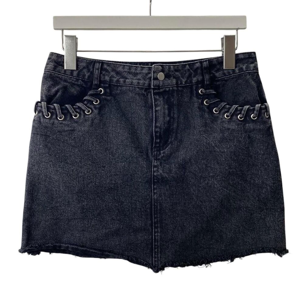 Black Denim Skirt Size Medium Punk Rock Grunge trashy Goth Emo Y2K 100% cotton